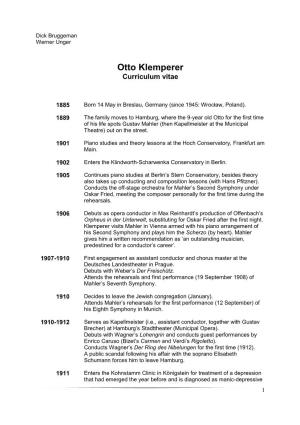 Otto Klemperer Curriculum Vitae