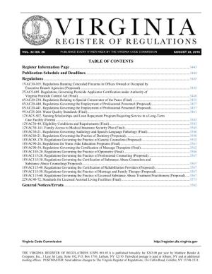Volume 32, Issue 26 Virginia Register of Regulations August 22, 2016 3443 PUBLICATION SCHEDULE and DEADLINES