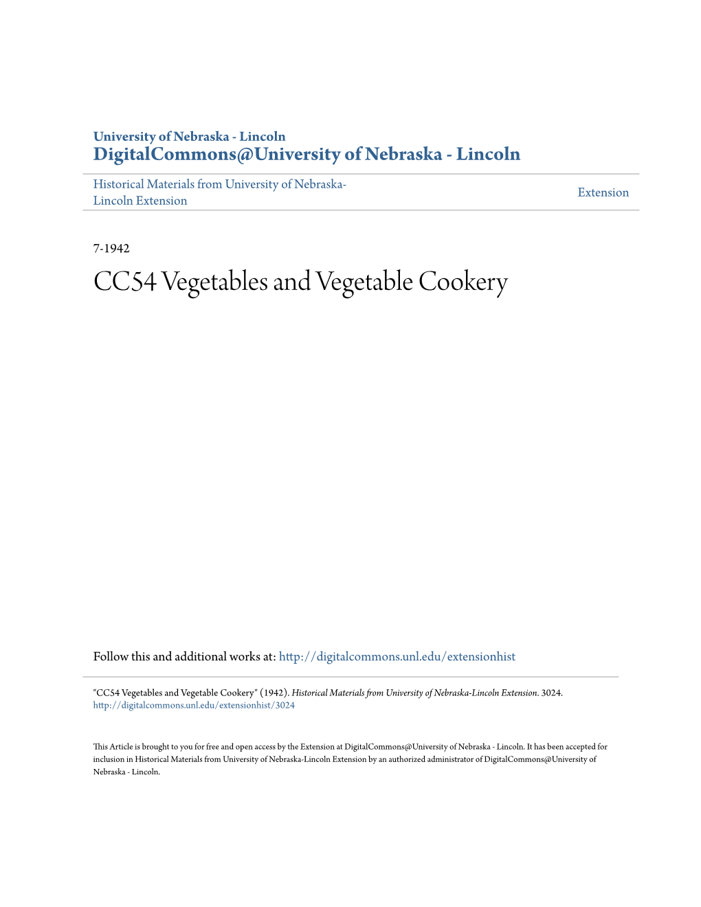 CC54 Vegetables and Vegetable Cookery