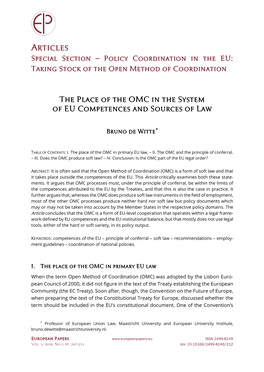 The Place of the OMC in the System of EU Competences and Sources of Law