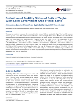 Evaluation of Fertility Status of Soils of Yagba West Local Government Area of Kogi State