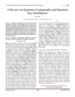 A Review on Quantum Cryptography and Quantum Key Distribution