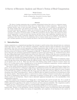 A Survey of Recursive Analysis and Moore's Notion of Real Computation