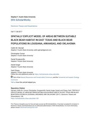 Spatially Explicit Model of Areas Between Suitable Black Bear Habitat in East Texas and Black Bear Populations in Louisiana, Arkansas, and Oklahoma