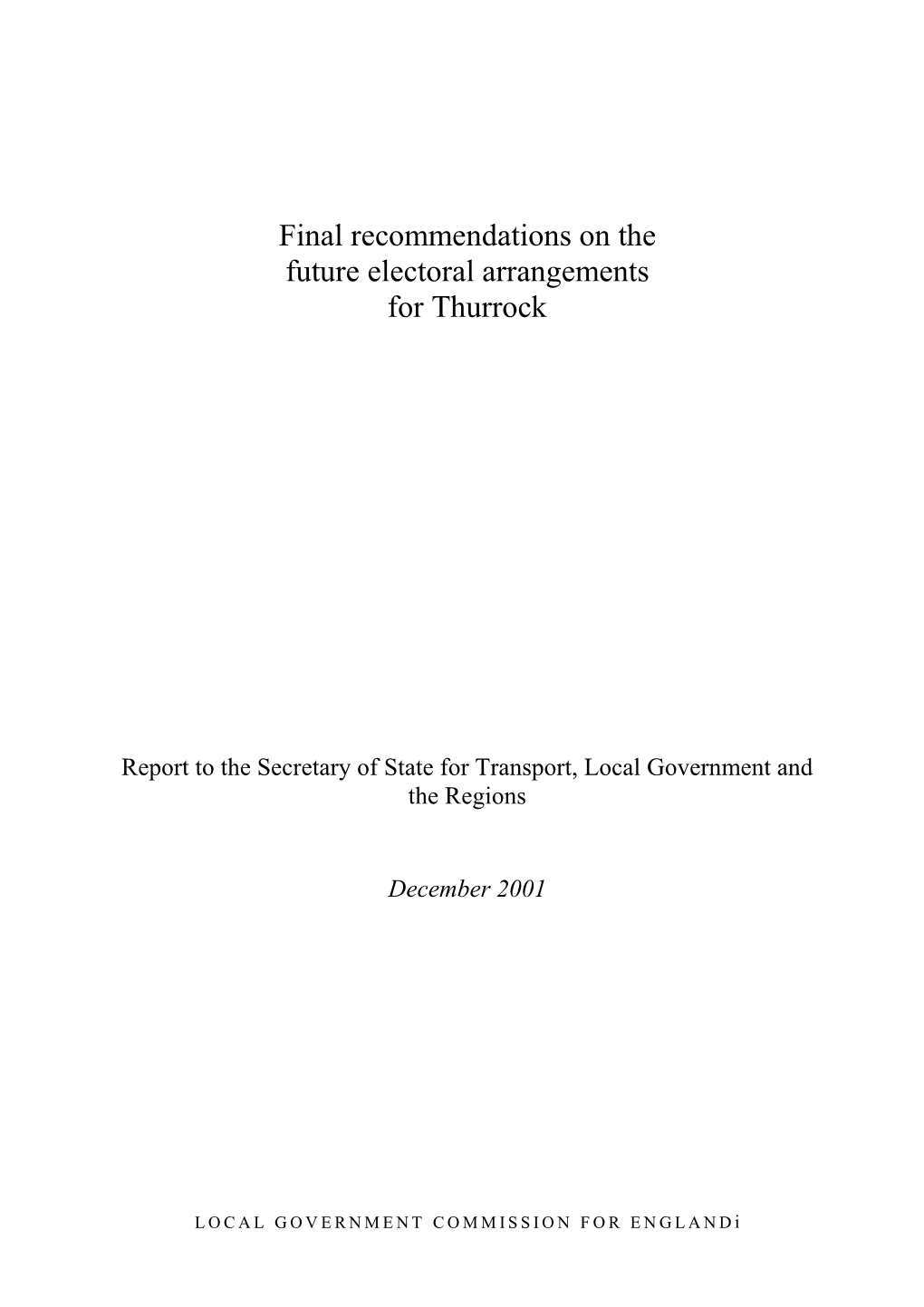 Final Recommendations on the Future Electoral Arrangements for Thurrock