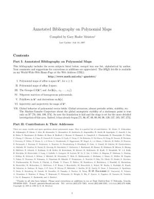 Annotated Bibliography on Polynomial Maps