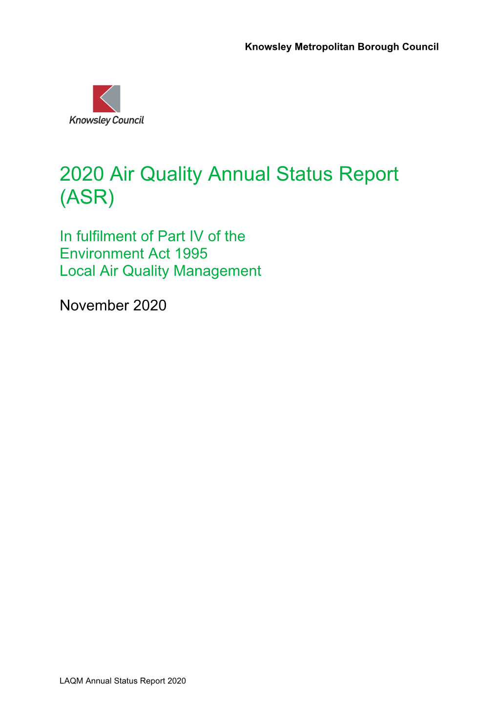 2020 Air Quality Annual Status Report (ASR)