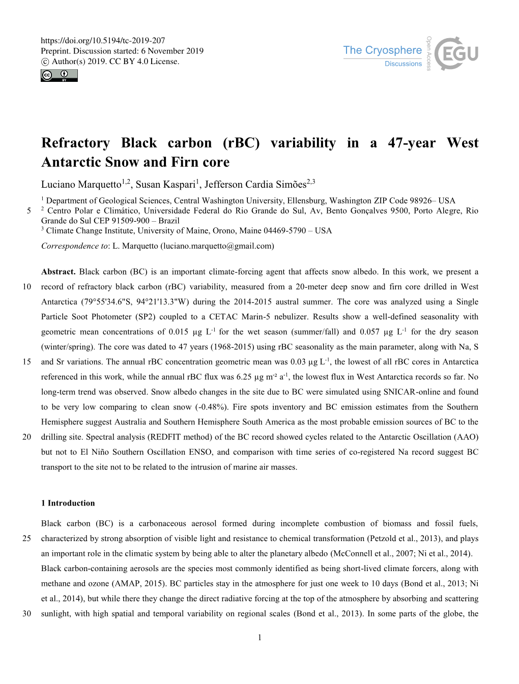 Refractory Black Carbon (Rbc) Variability in a 47-Year West