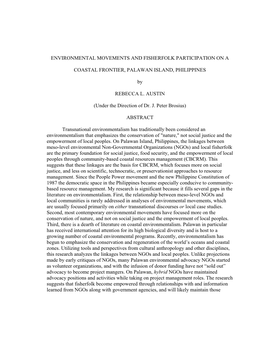 Environmental Movements and Fisherfolk Participation on A