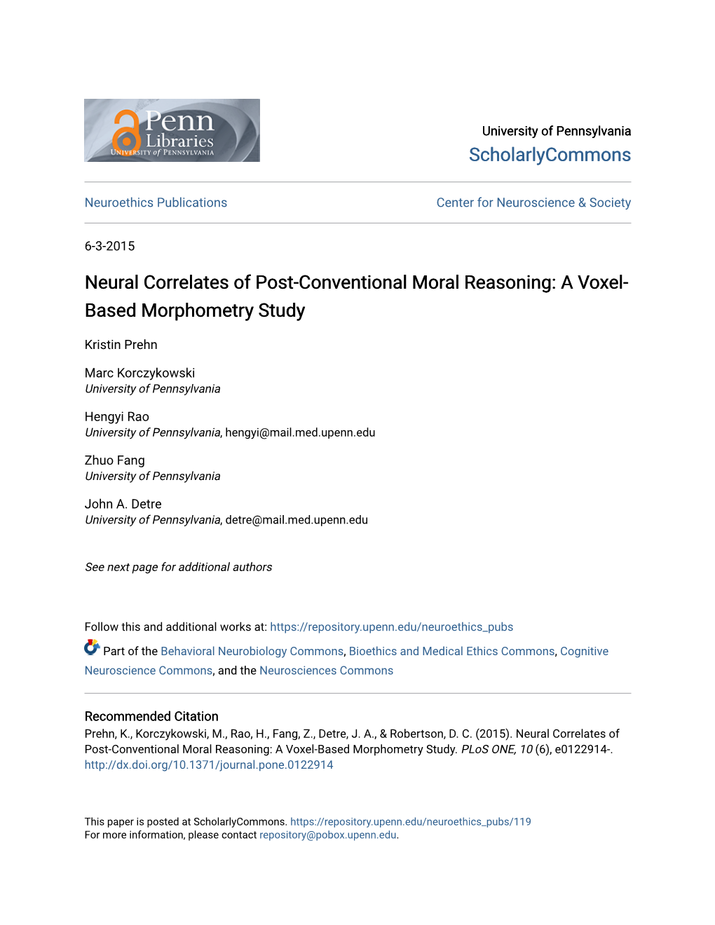 Neural Correlates of Post-Conventional Moral Reasoning: a Voxel- Based Morphometry Study