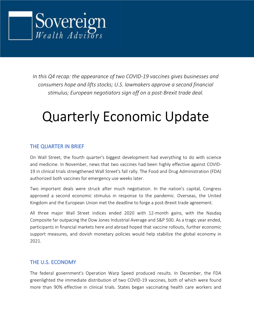 Quarterly Economic Update