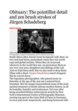 Obituary: the Pointillist Detail and Zen Brush Strokes of Jürgen Schadeberg