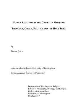 Power Relations in the Christian Ministry: Theology, Order, Politics and the Holy Spirit