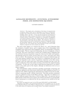 Langlands Reciprocity: L-Functions, Automorphic Forms, and Diophantine Equations