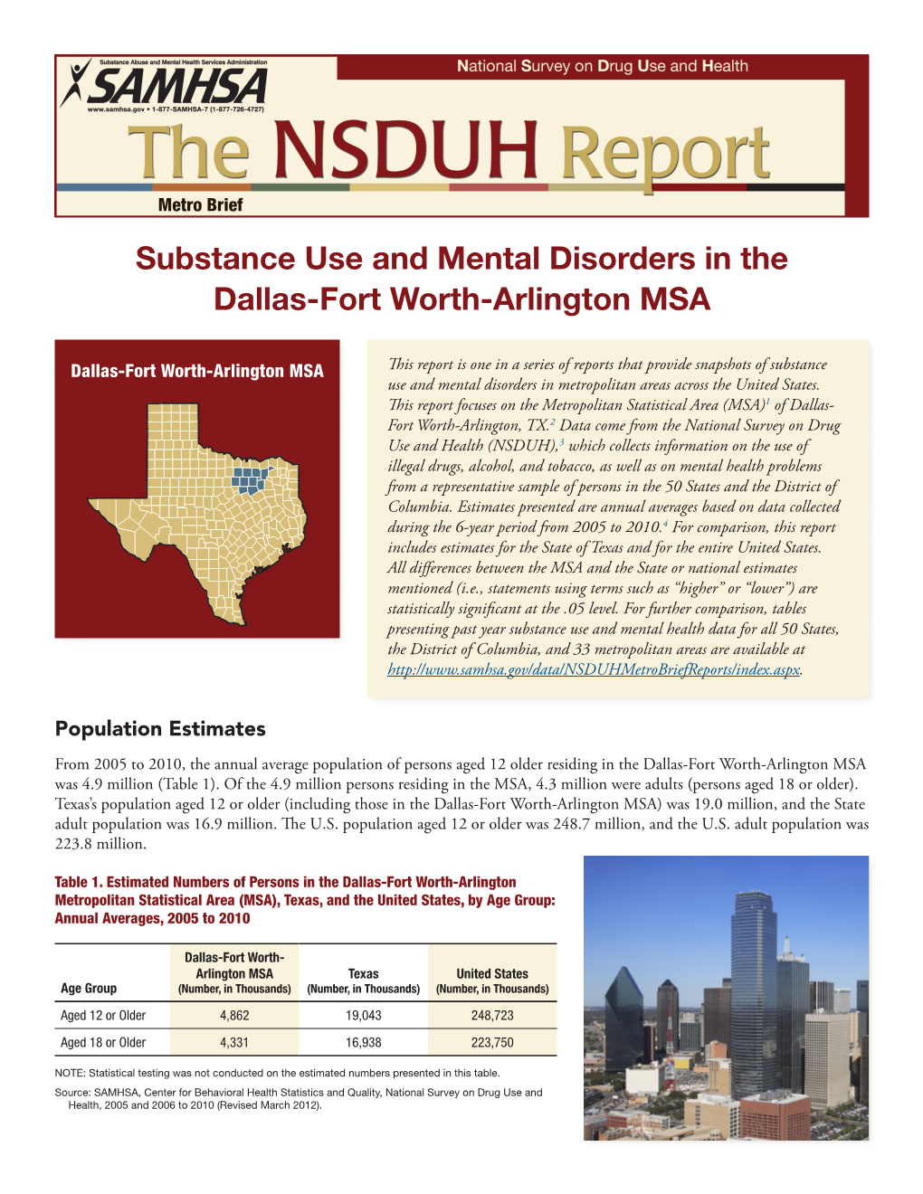 Substance Use and Mental Disorders in the Dallas-Fort Worth-Arlington MSA