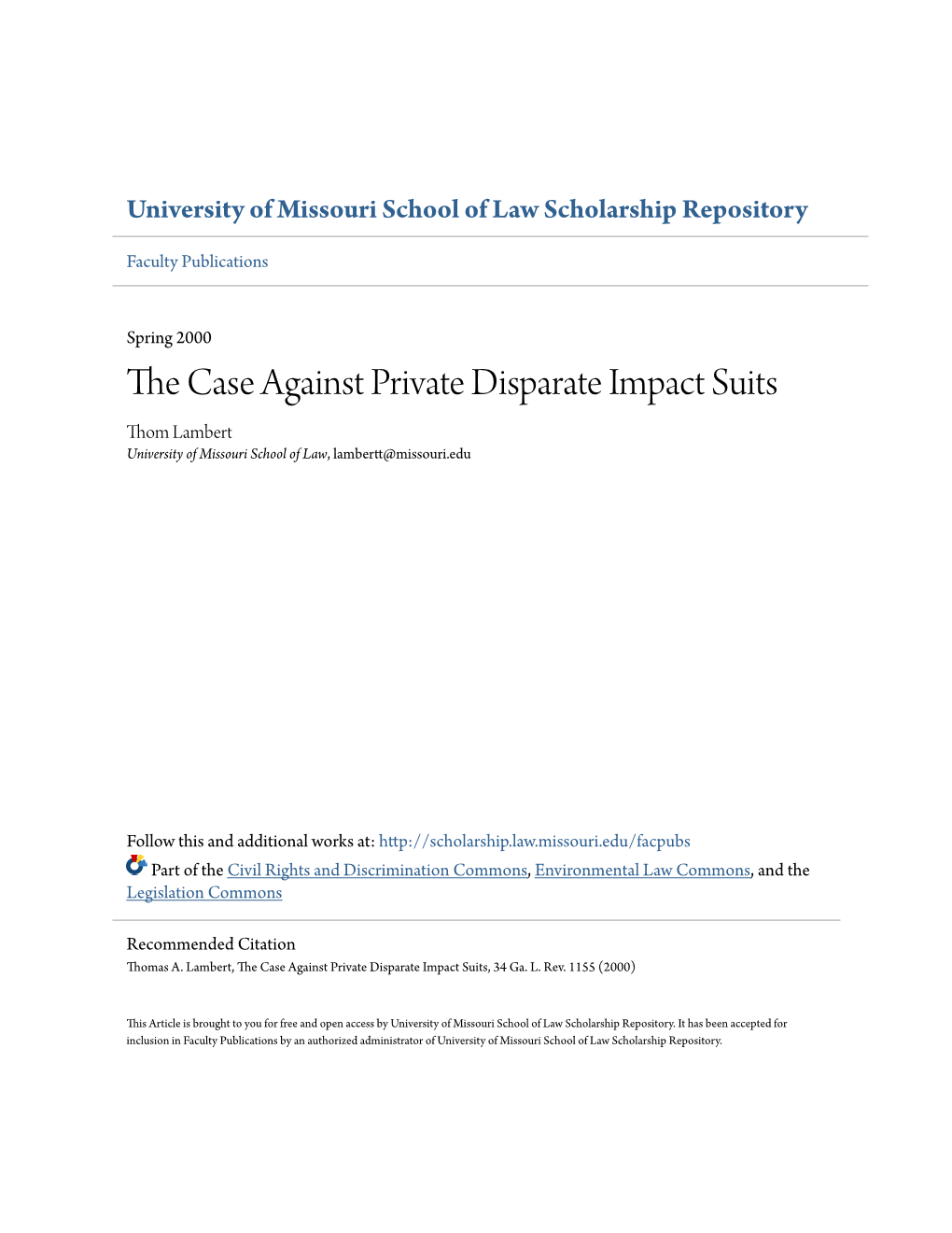 The Case Against Private Disparate Impact Suits