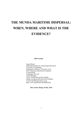 The Munda Maritime Dispersal: When, Where and What Is the Evidence?