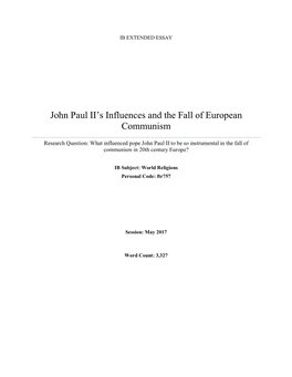 John Paul II's Influences and the Fall of European Communism