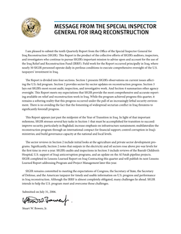 Message from the Special Inspector General for Iraq Reconstruction