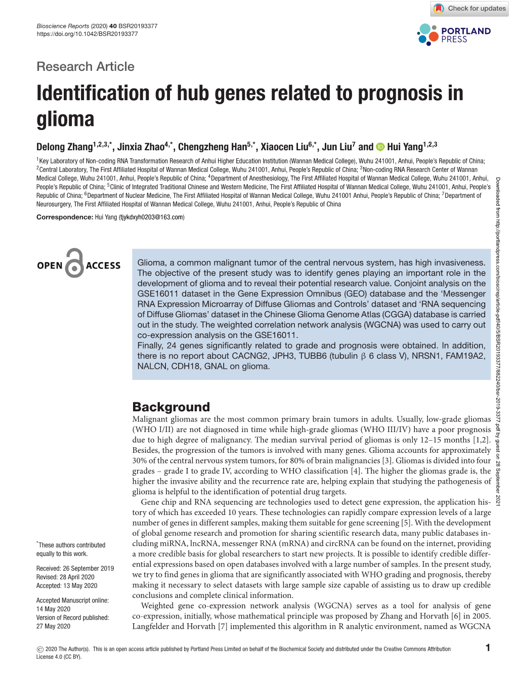Identification of Hub Genes Related to Prognosis in Glioma