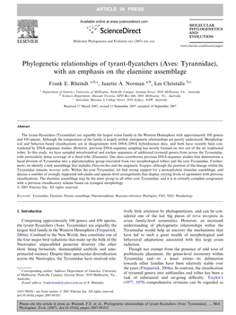 Phylogenetic Relationships of Tyrant-Flycatchers