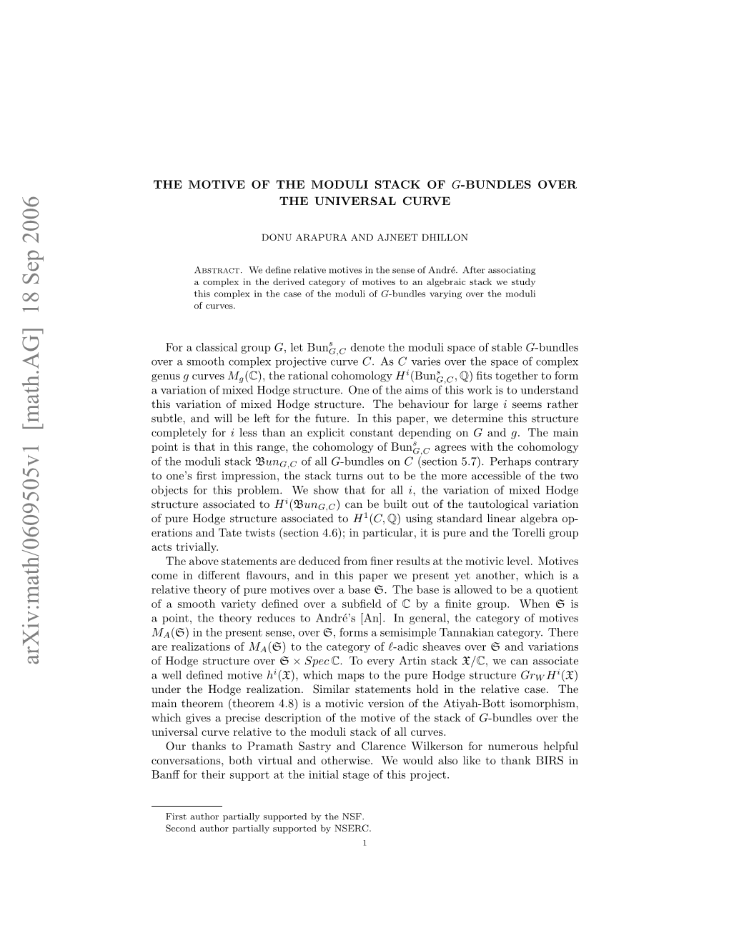 Arxiv:Math/0609505V1 [Math.AG] 18 Sep 2006 Hsvraino Ie Og Tutr.Tebhvorfrlarge for Behaviour T the Is Work Structure