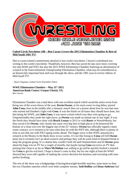 Cubed Circle Newsletter 188 – Ben Carass Covers the 2015 Elimination Chamber & Best of Mid-South 1981 TV! Due to Exam-Rela