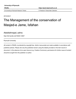 The Management of the Conservation of Masjed-E Jame, Isfahan