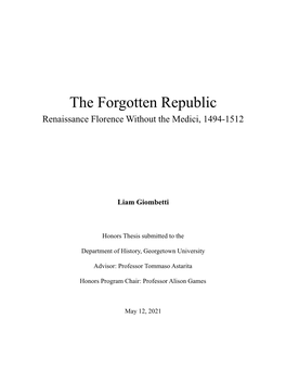 The Forgotten Republic: Renaissance Florence Without the Medici, 1494