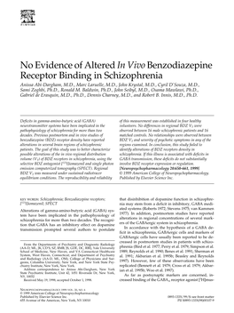 No Evidence of Altered in Vivobenzodiazepine Receptor Binding in Schizophrenia