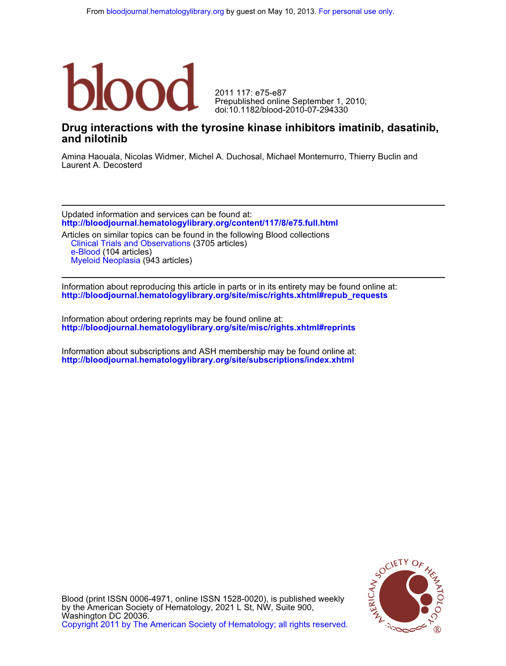 And Nilotinib Drug Interactions with the Tyrosine Kinase Inhibitors Imatinib