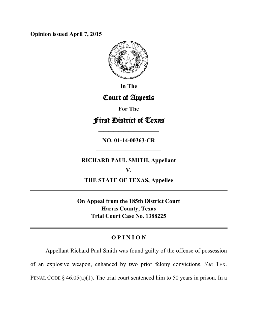 Court of Appeals First District of Texas