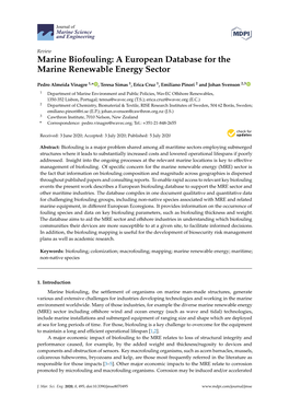 Marine Biofouling: a European Database for the Marine Renewable Energy Sector