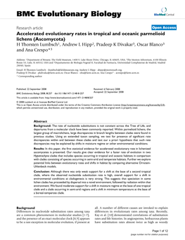 Accelerated Evolutionary Rates in Tropical and Oceanic Parmelioid