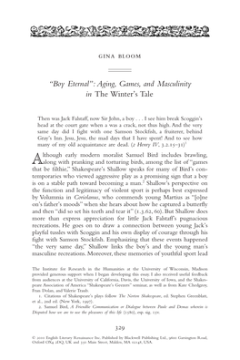 Boy Eternal: Aging, Games, and Masculinity in the Winter's Tale