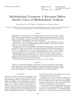 Methylmalonyl Go Enzyme a Racemase Defect: Another Cause of Methylmalonic Aciduria