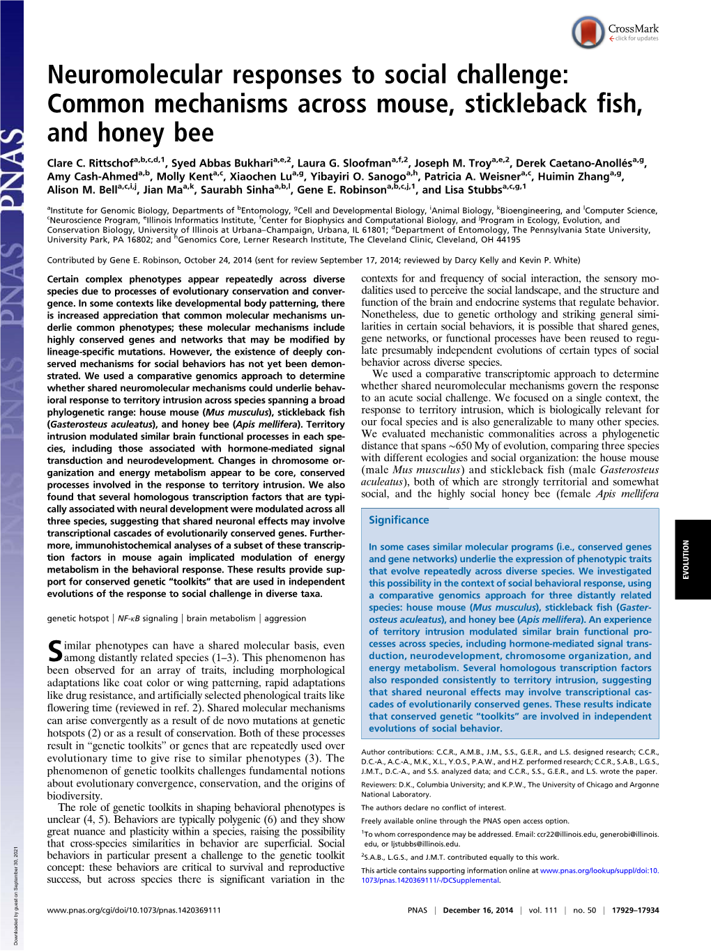 Common Mechanisms Across Mouse, Stickleback Fish, and Honey Bee