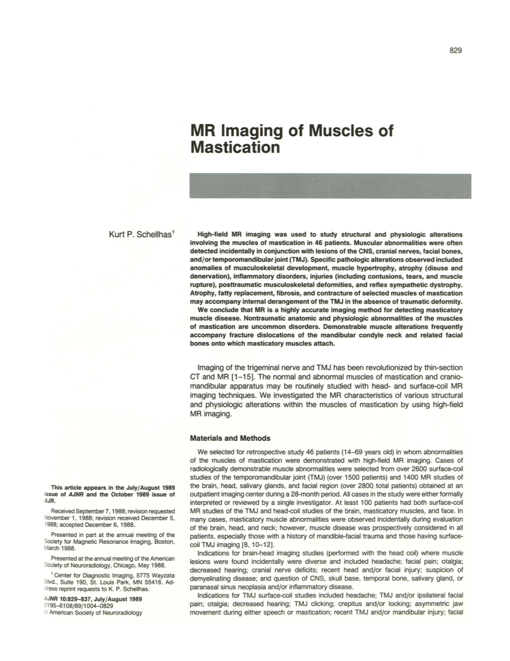 MR Imaging of Muscles of Mastication