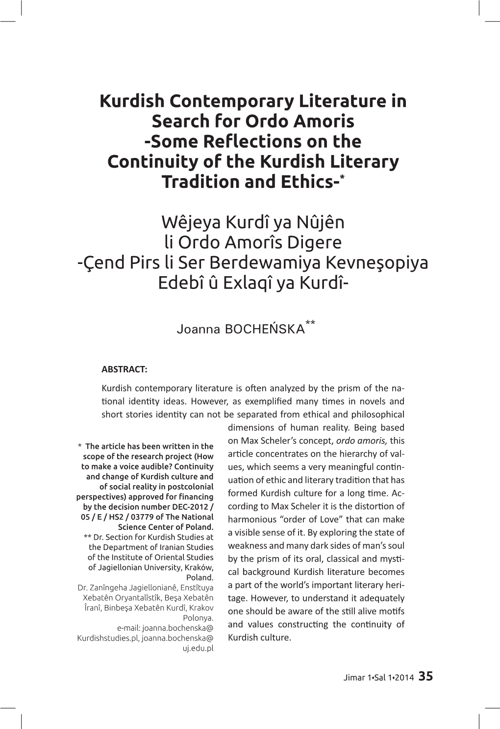 Some Reflections on the Continuity of the Kurdish Literary Tradition and Ethics-*