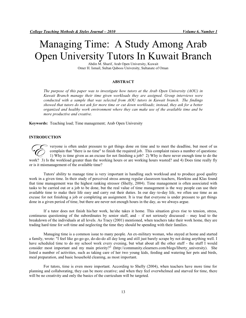 A Study Among Arab Open University Tutors in Kuwait Branch Abdin M