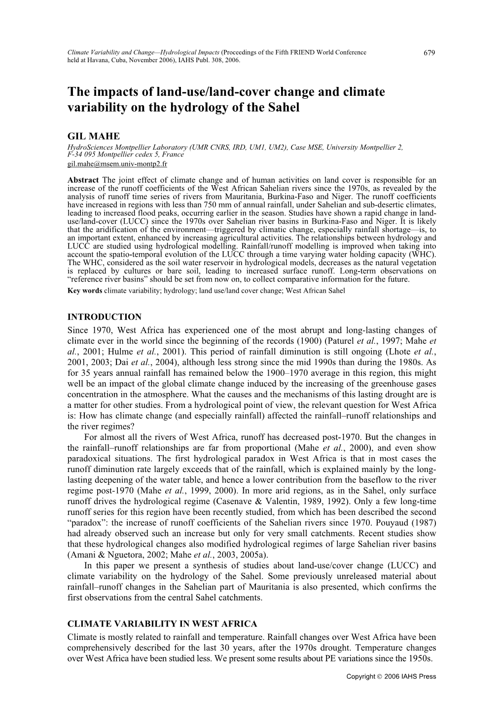 The Impacts of Land-Use/Land-Cover Change and Climate Variability on the Hydrology of the Sahel