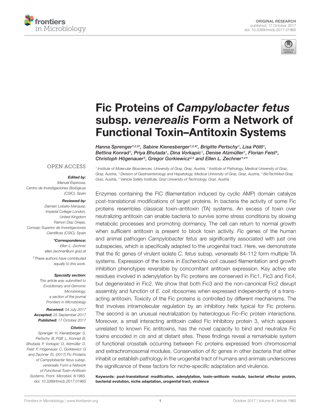 Fic Proteins of Campylobacter Fetus Subsp. Venerealis Form a Network of Functional Toxin–Antitoxin Systems