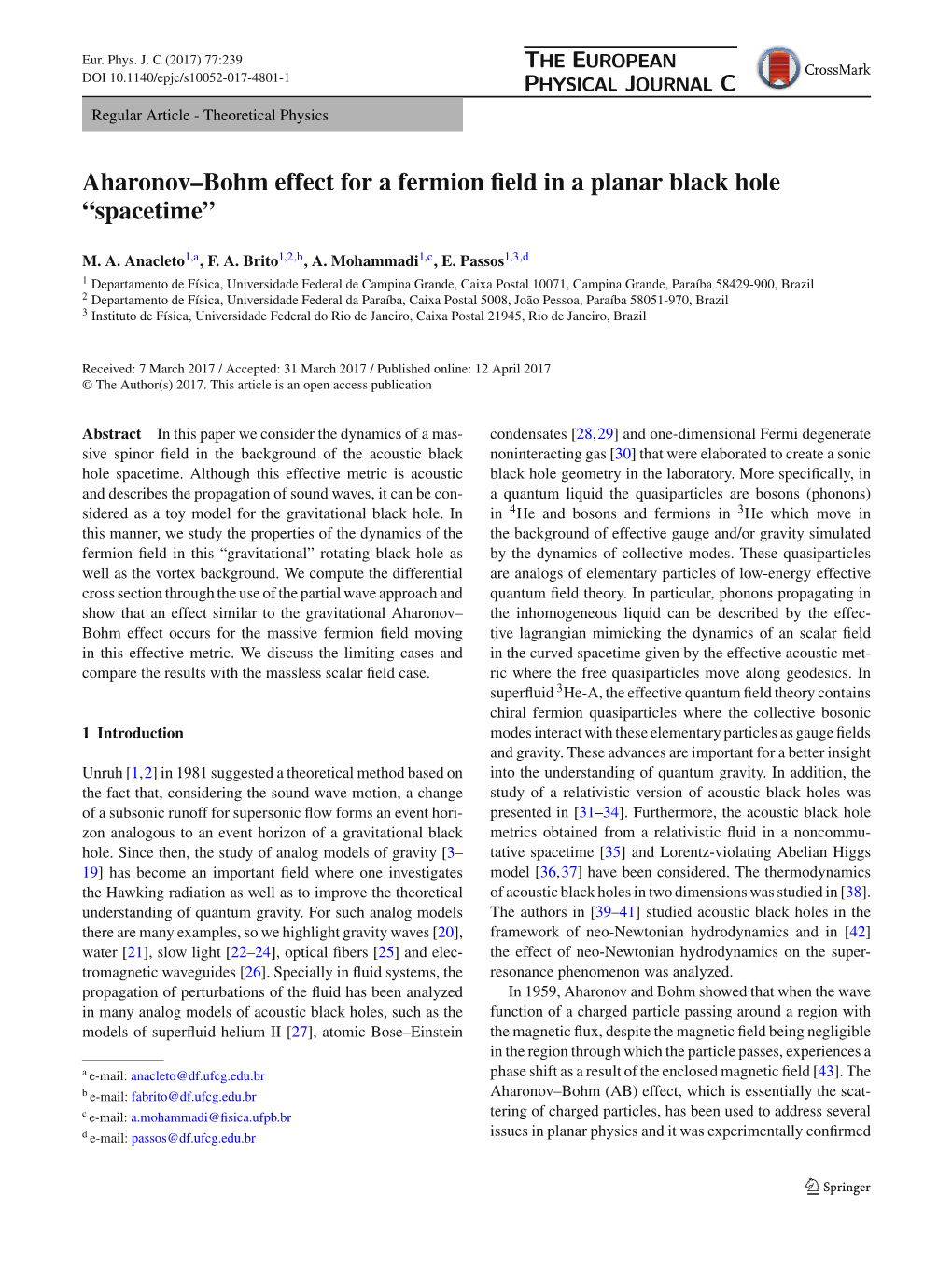 Aharonov–Bohm Effect for a Fermion Field in a Planar Black Hole