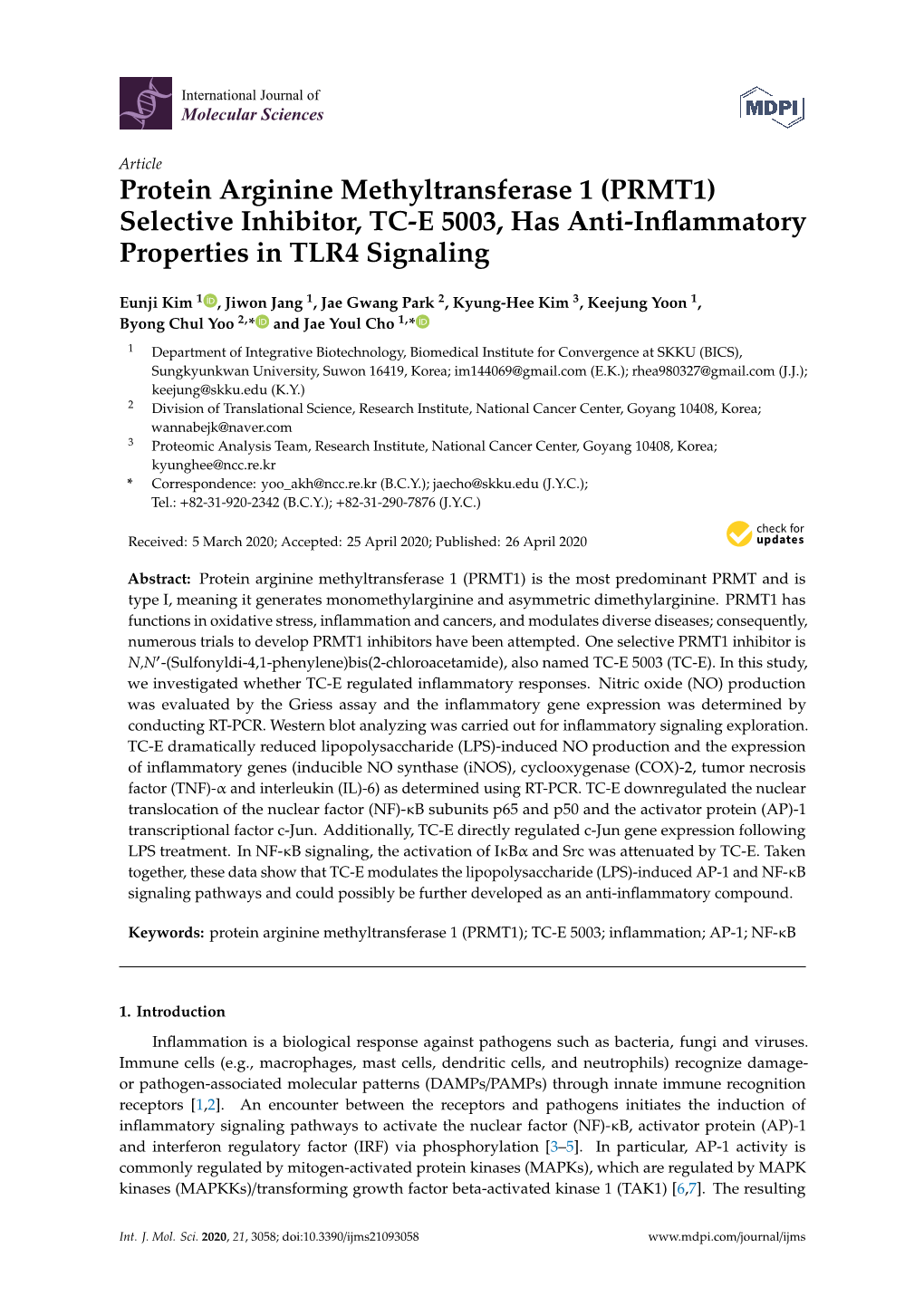 Protein Arginine Methyltransferase 1 (PRMT1) Selective Inhibitor, TC-E 5003, Has Anti-Inflammatory Properties in TLR4 Signaling