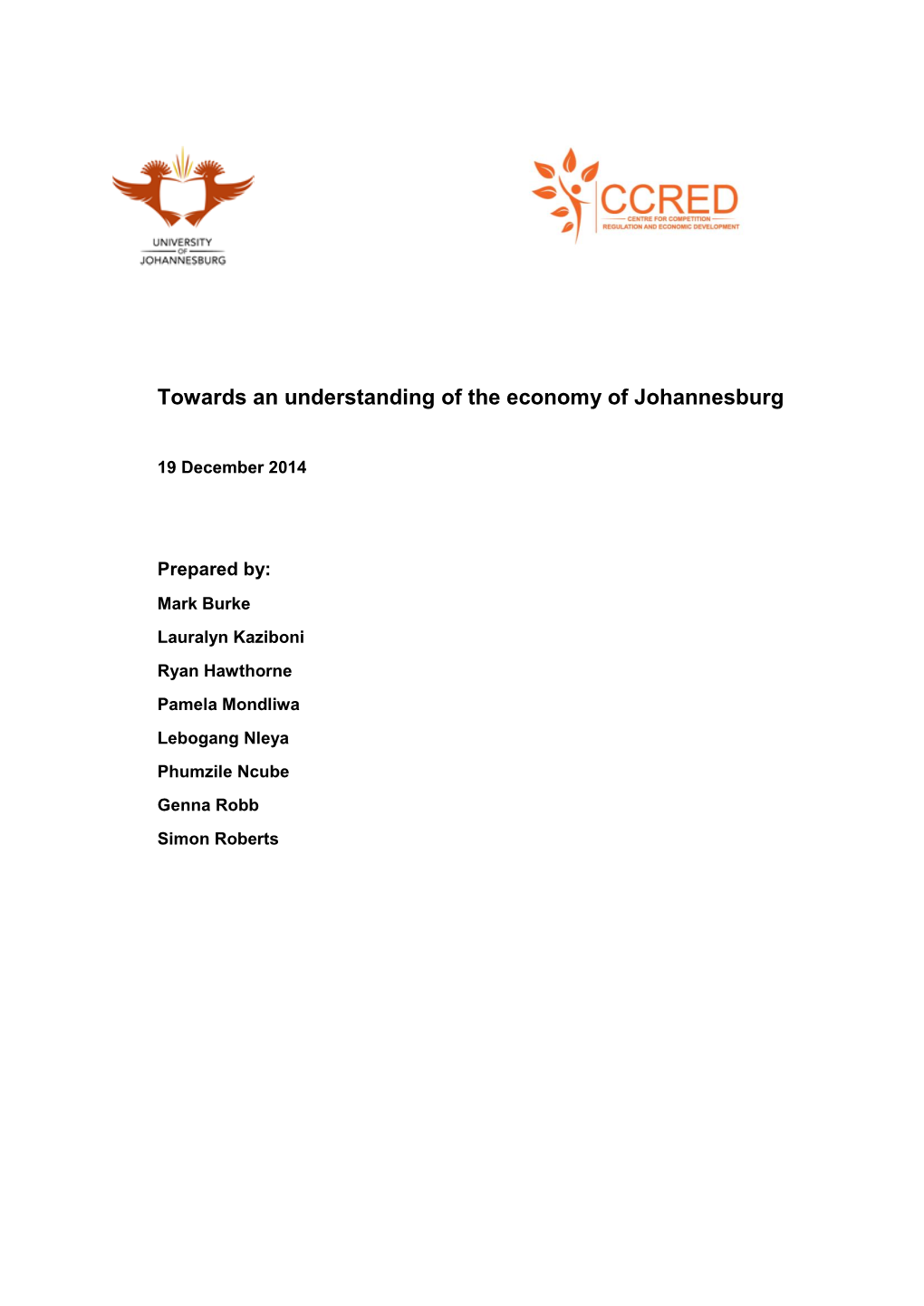 Towards an Understanding of the Economy of Johannesburg