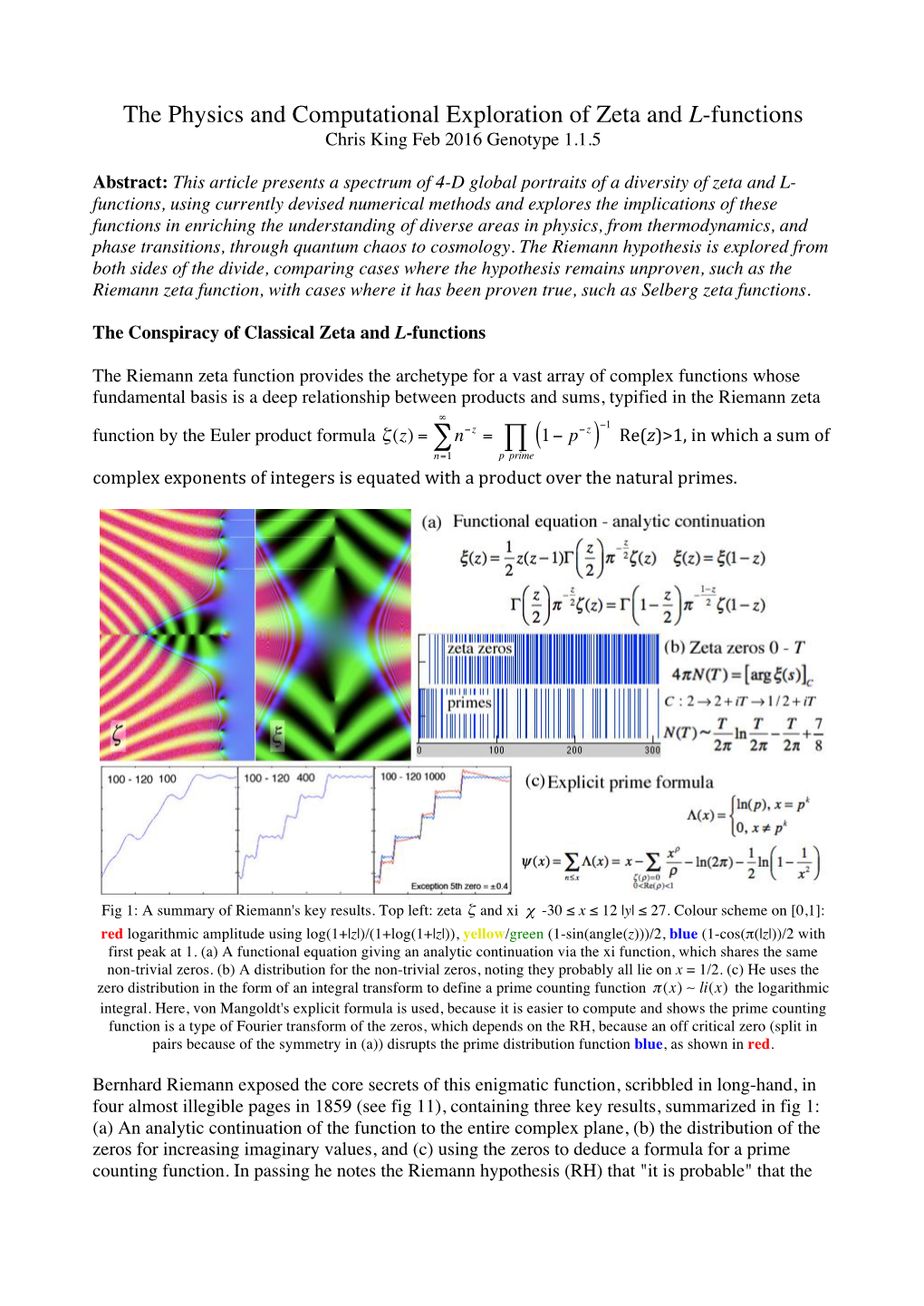 The Physics and Computational Exploration of Zeta and L-Functions Chris King Feb 2016 Genotype 1.1.5