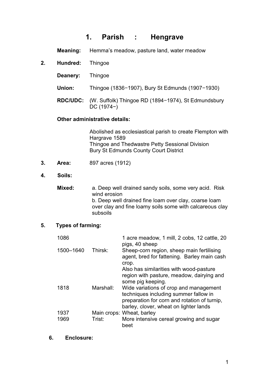 1. Parish : Hengrave