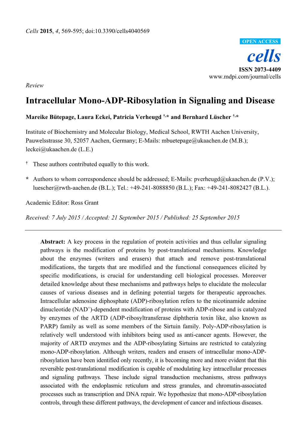 Intracellular Mono-ADP-Ribosylation in Signaling and Disease