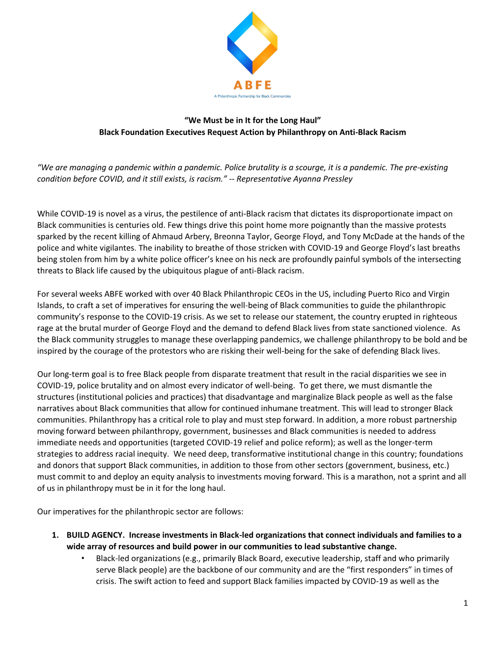 ABFE Joint Statement on COVID and Police Shootings