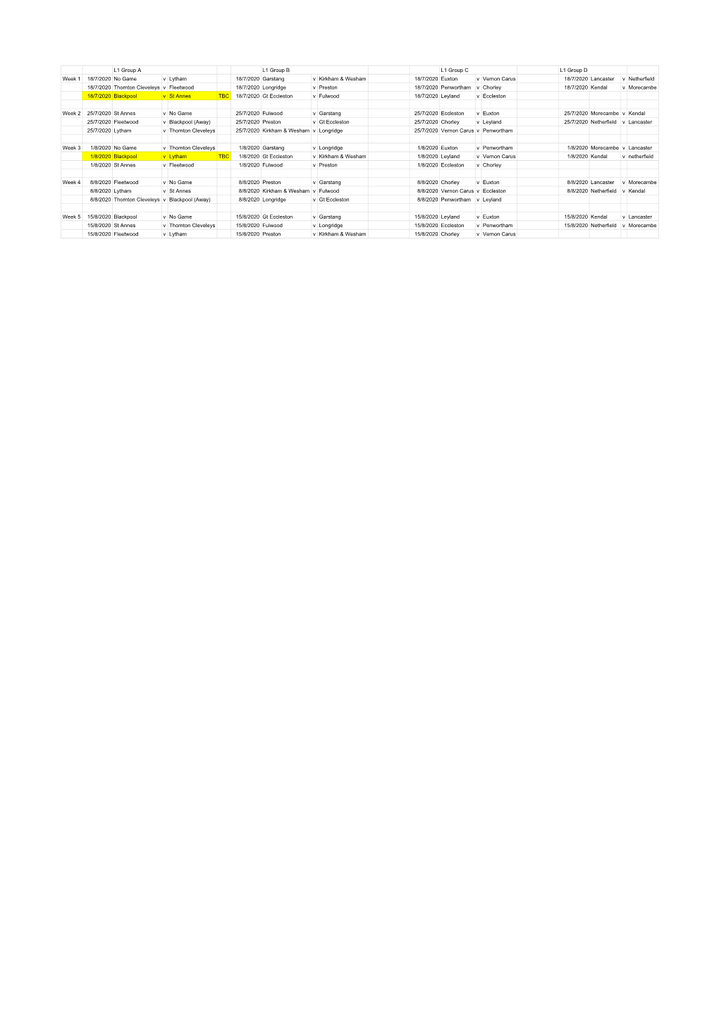 Stage 1 Fixtures 2020